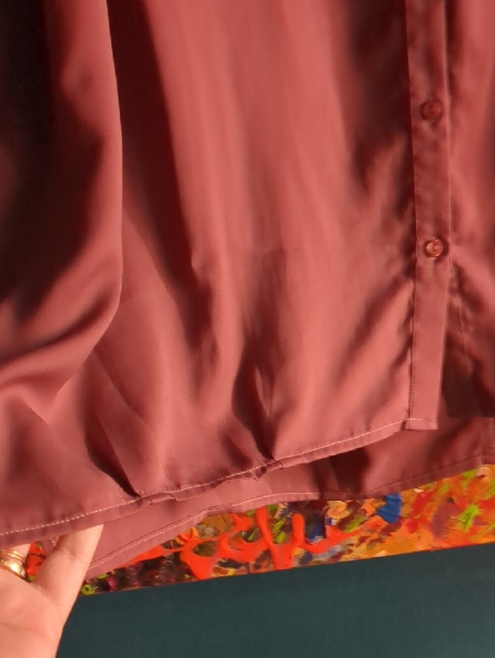 Batwing V-Neck Button-Front Blouse - Dusty Plum - Picture 6 of 11